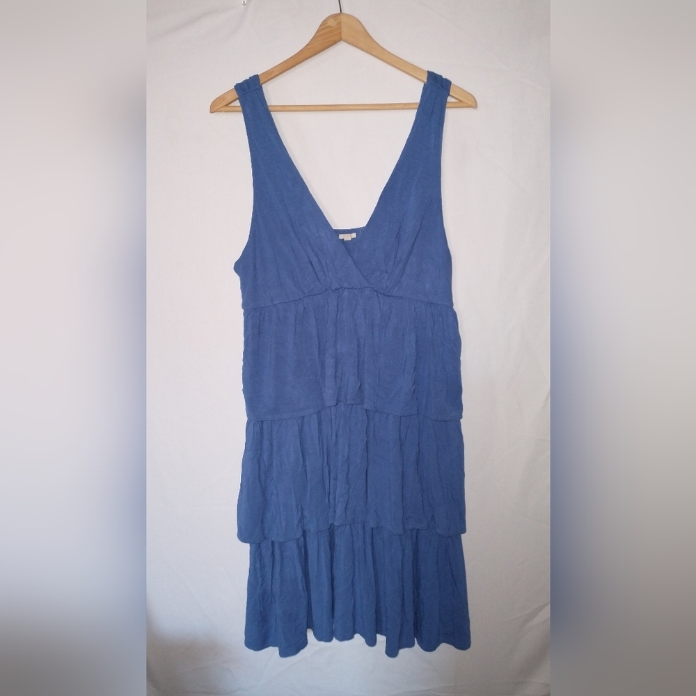 J. Crew Classic Blue V-Neck 3 Tier Ruffle Dress Soft Cozy Stretch Size XL